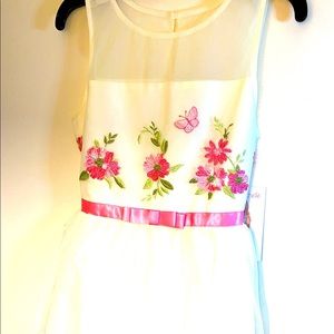 Girls white embroidered floral dress.